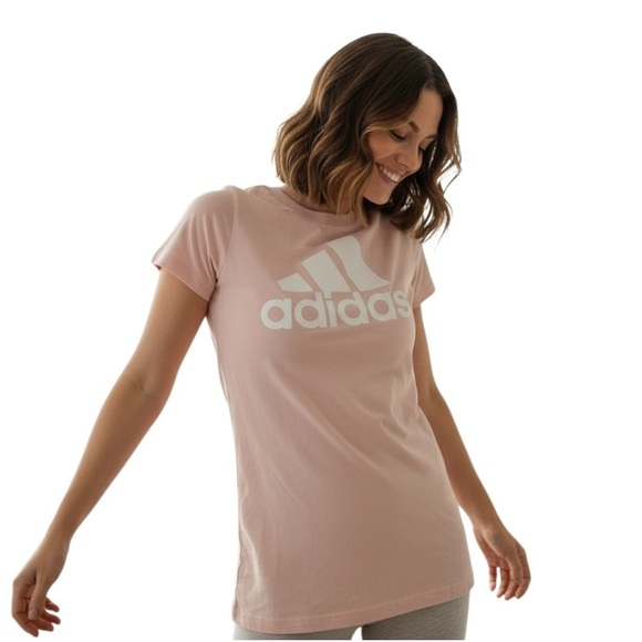 adidas Tops - ADIDAS XS Light Pink White Big Logo Tee Shirt Tee R $25